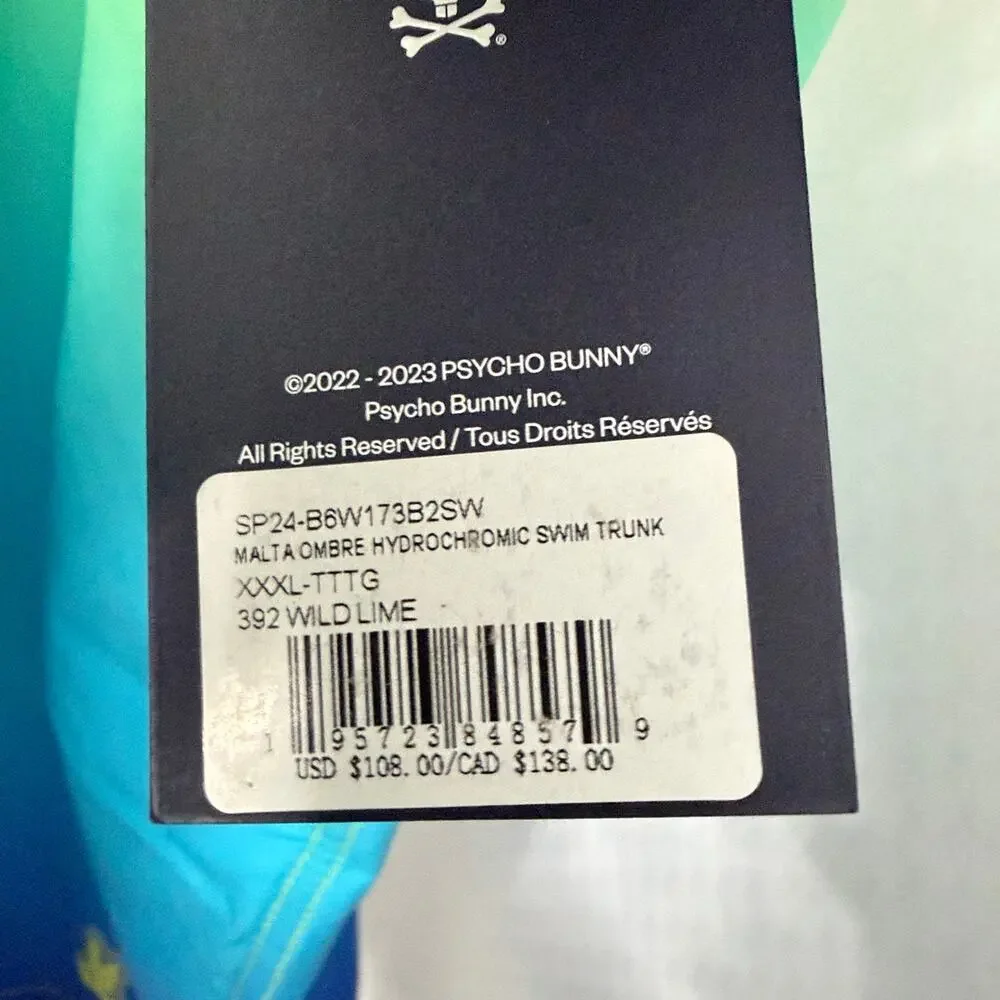 Psycho Bunny Swim Trunks Mens 3XL XXXL Malta Ombre Hydrochromic Lined Blue